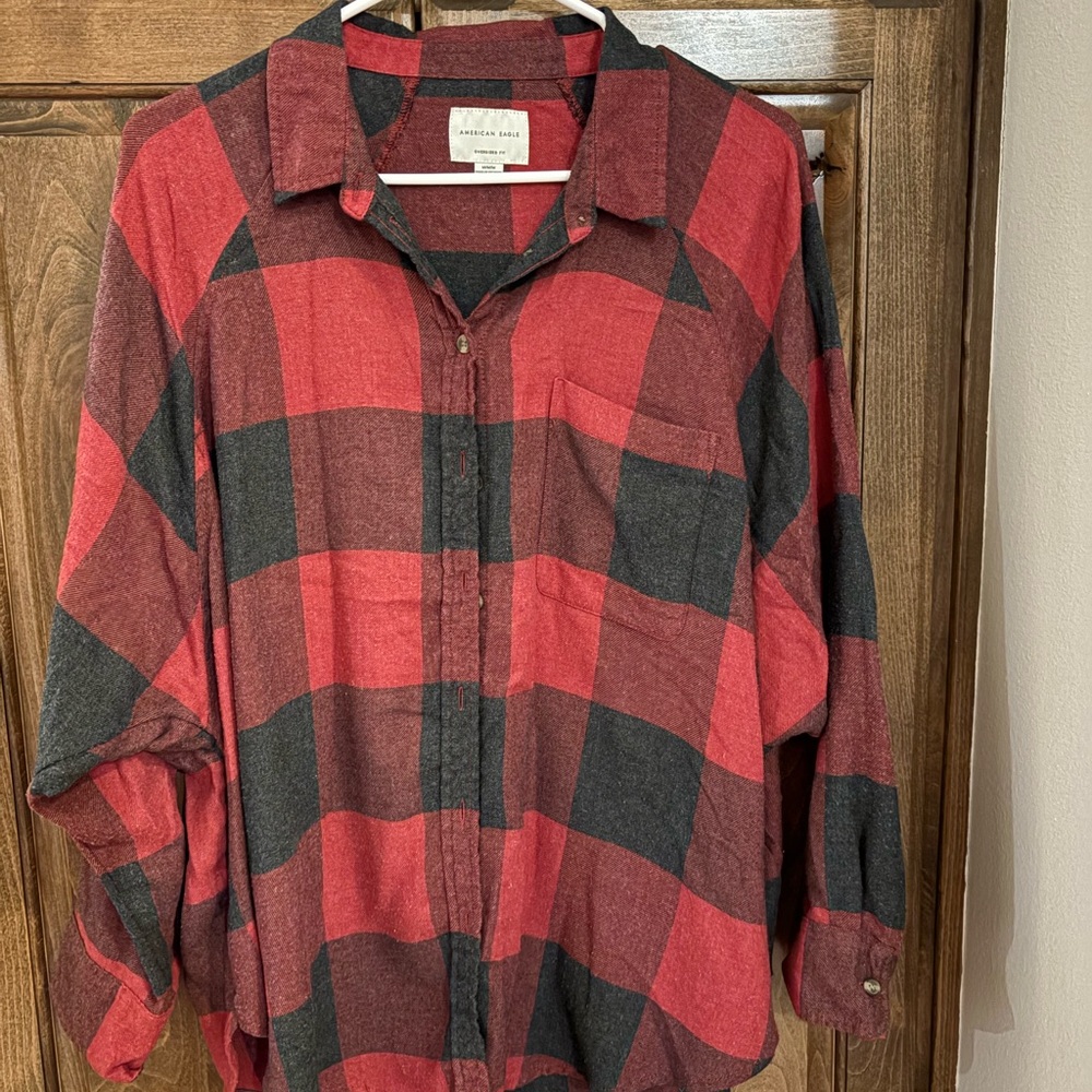 American Eagle Red and Black Checkered Shirt